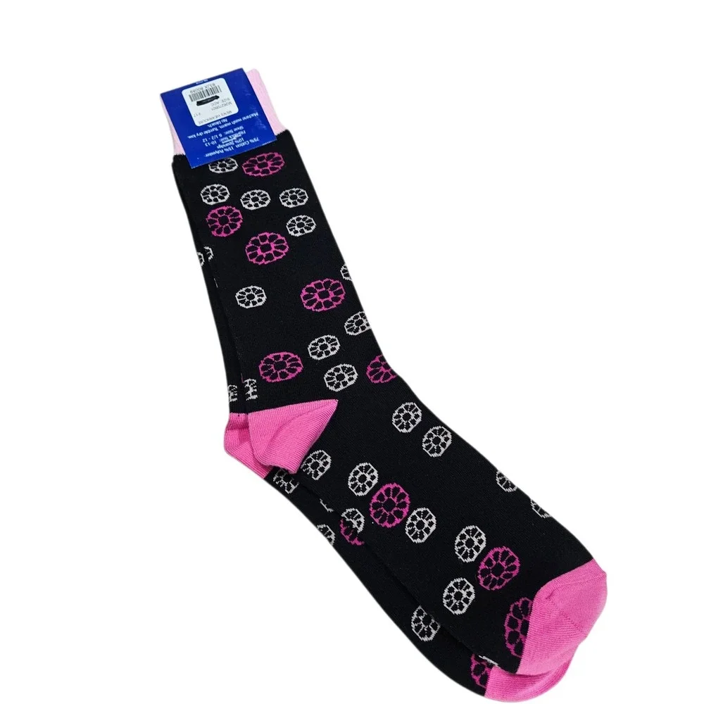 EGARA Mens Dress Socks Black Pink White Floral Patterned Size 10-13‎